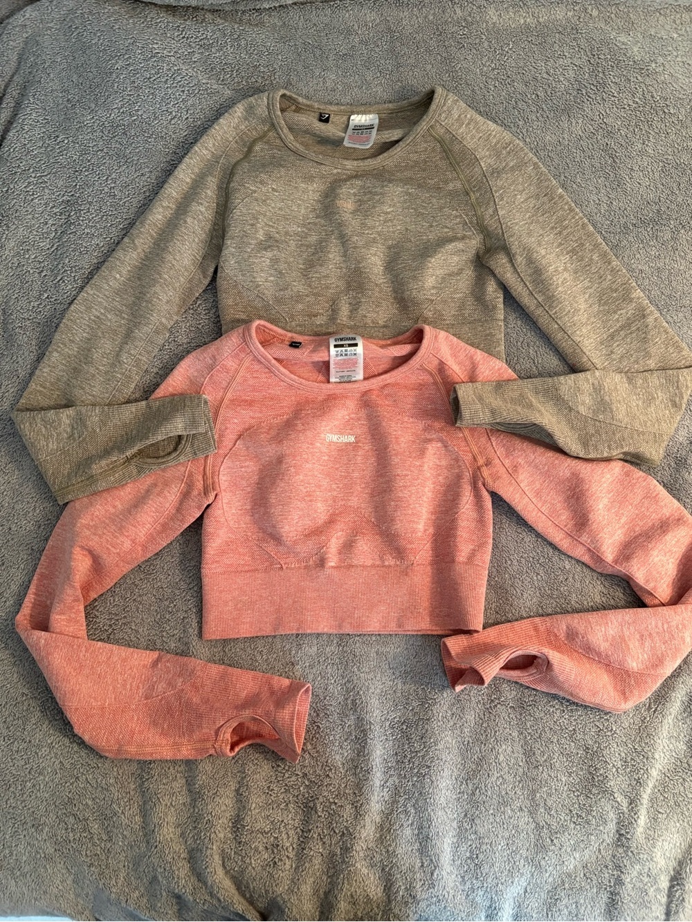 Gymshark XS Lot Of 2 Cropped Seamless Flex Long Sleeve Tops Pink Gray Athletic